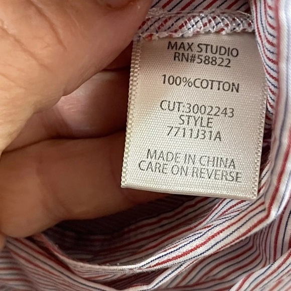 Max studio  ladies top cross over tie striped cotton size S baloon sleeves - Picture 5 of 6